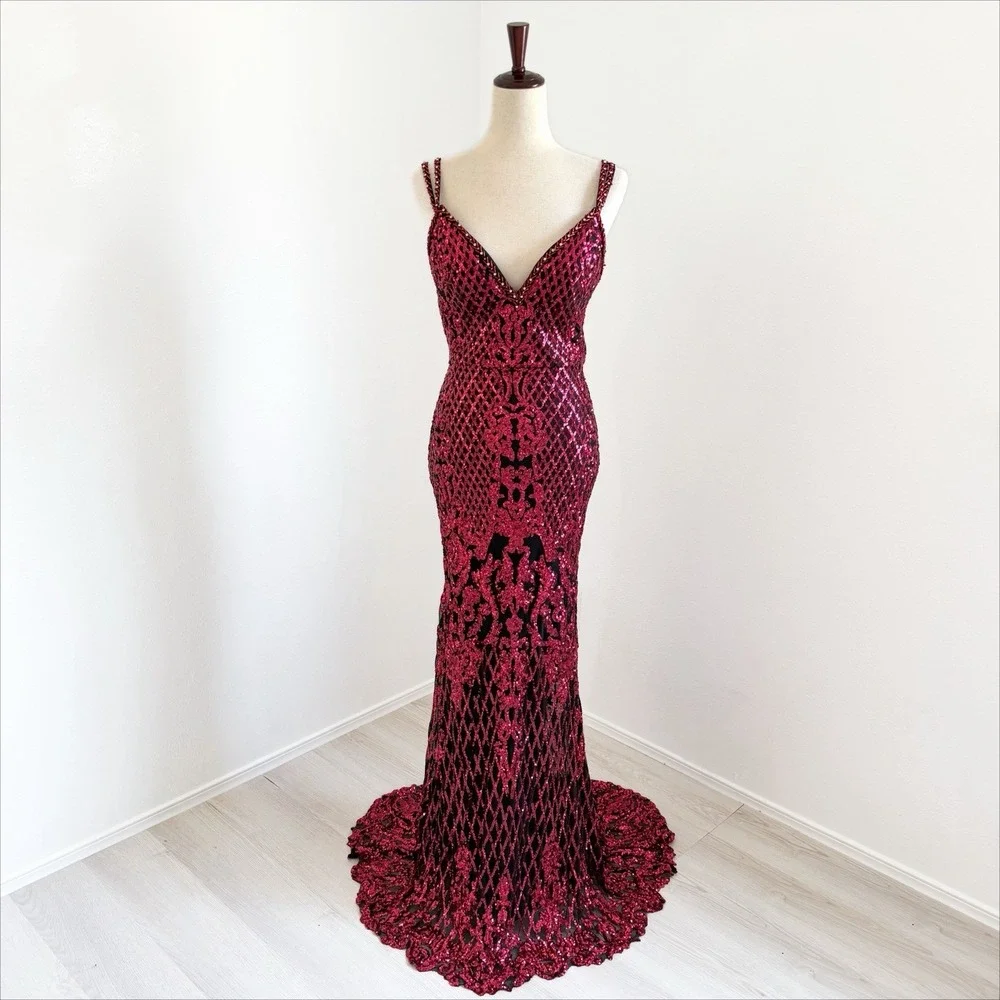 Angela & Alison Dress Womens 6 Red Sequin Gothic Gown Witchy Dark Fairy Vamp